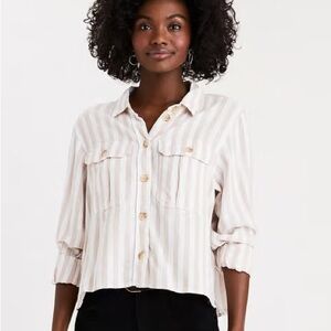 American Eagle Outfitters Beige Striped Button-Down Shirt
